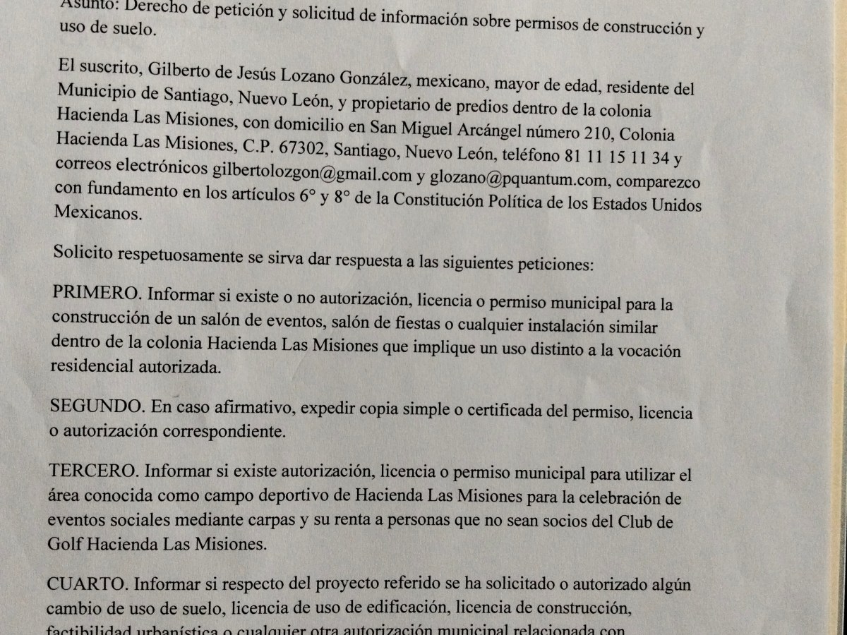 BOLETÍN a PROPIETARIOS HACIENDA LAS MISIONES; EL MUNICIPIO CONFIRMA QUE NO EXISTE PERMISO PARA UN SALÓN DE&nbsp;FIESTAS